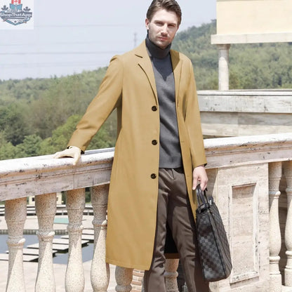Men's Casual Extended Above The Knee Woolen Trench Coat - Shopthatapp.ca