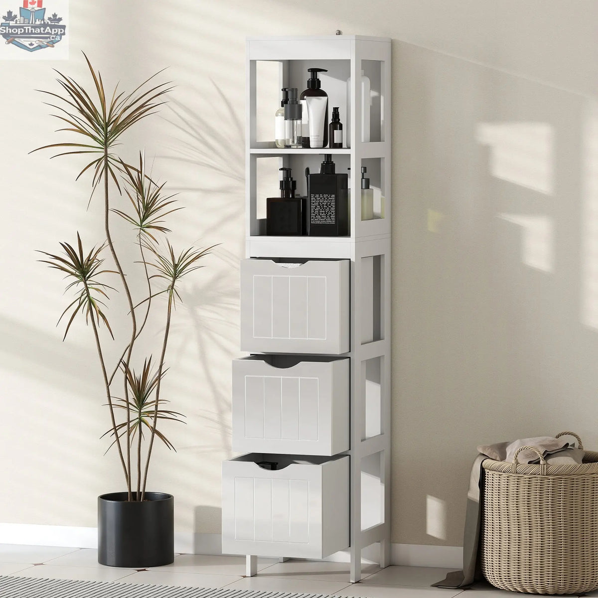Slim Bathroom Cabinet with 3 Drawers & 2 Shelves - Shopthatapp.ca