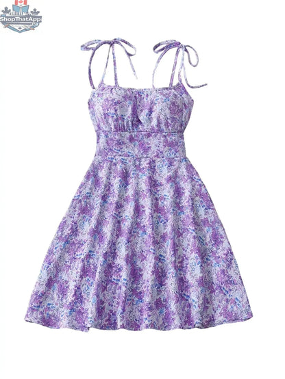 Floral Print Dress Summer Sweet A- Line Waist Trimming Dresses Women's Slimming Casual Clothing - Shopthatapp.ca