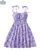 Floral Print Dress Summer Sweet A- Line Waist Trimming Dresses Women's Slimming Casual Clothing - Shopthatapp.ca