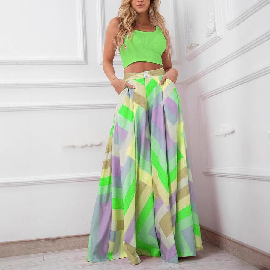 Solid-color High-waisted Wide-leg Pants For Women