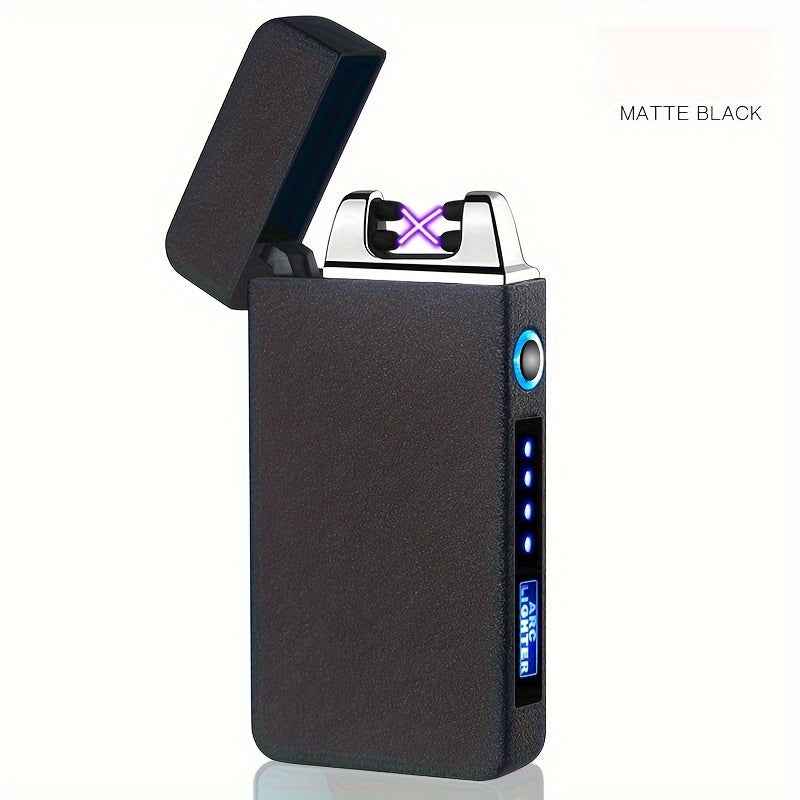 1pc Hot Electric Windproof Metal Lighter, Double Arc Flameless Plasma Rechargeable USB Lighter, LED Power Display Touch Sensor Lighter Christmas Gift