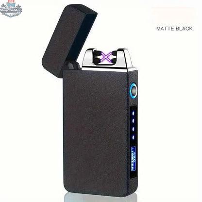 777tech plasma rechargeable lighter with metal body, double arc, LED display, touch sensor, windproof and flameless for safe lighting.