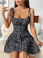 Floral Print Dress Summer Sweet A- Line Waist Trimming Dresses Women's Slimming Casual Clothing - Shopthatapp.ca