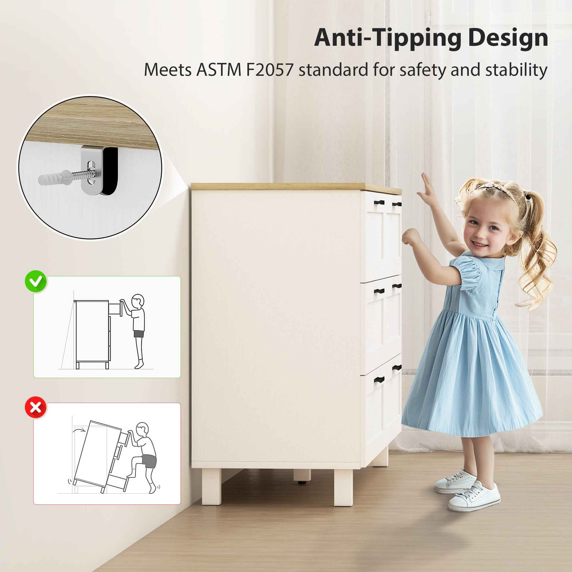 Martha 47" Wide Modern Dresser with 6 Drawers for Bedroom, Living Room and Entryway-White