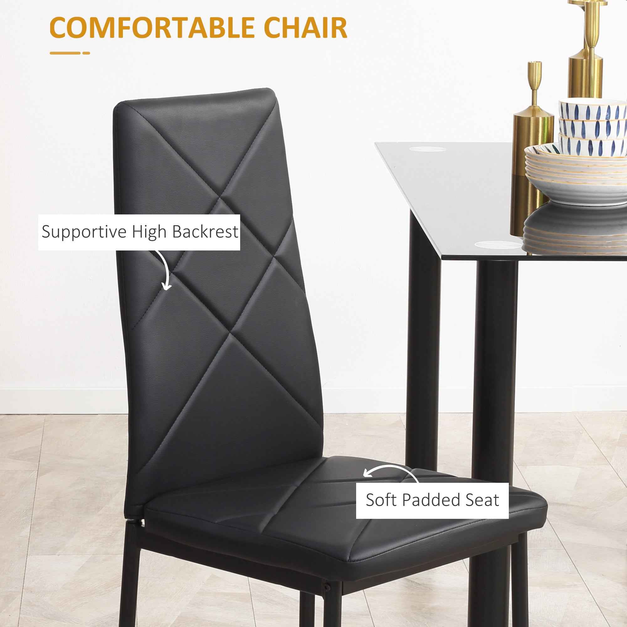 Adam Modern Space-Saving Dining Set for 4-Black