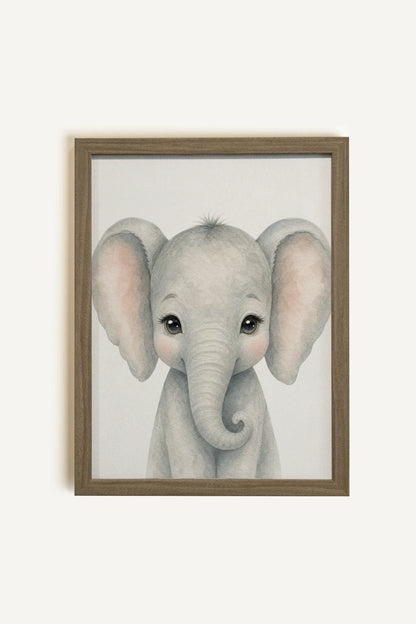 PETIT ÉLÉPHANT toile encadrée en chêne brun, œuvre sur toile rigide (collective) - Shopthatapp.ca