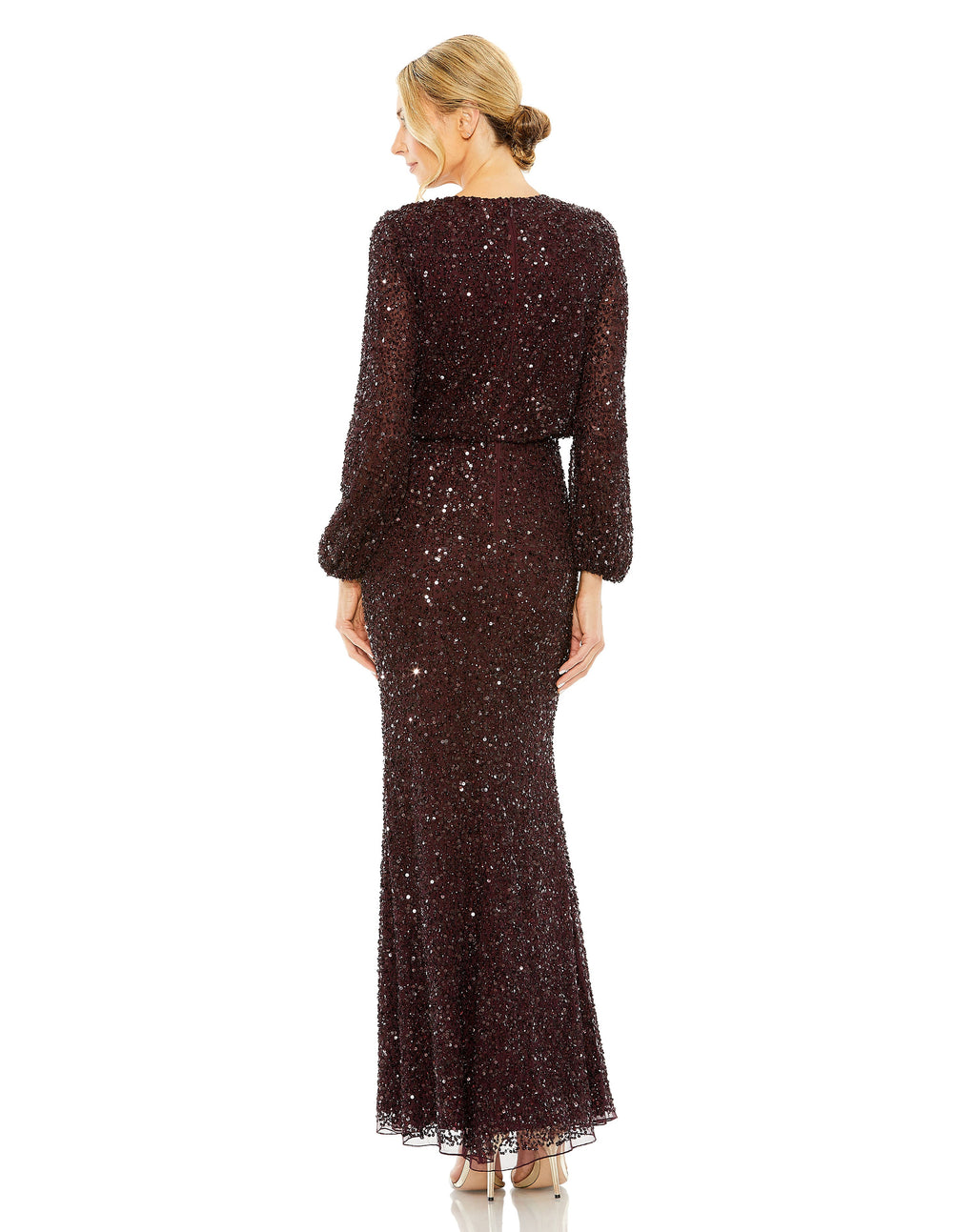 High Neck Long Sleeve Beaded Blouson Gown - Www.Shopthatapp.ca