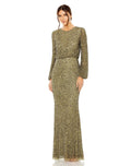 High Neck Long Sleeve Beaded Blouson Gown - Www.Shopthatapp.ca