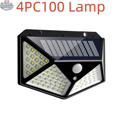 Outdoor solar LED wall light with 100 LEDs, ideal for garden, corridor, and courtyard lighting by EX-STOCK Canada.