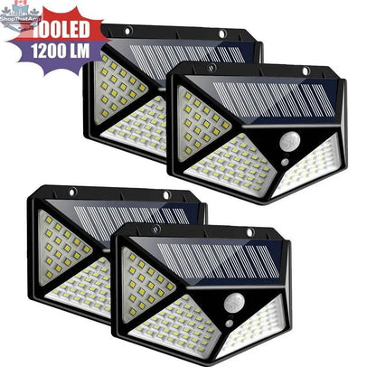 EX-STOCK Canada 100LED solar wall LED light for outdoor, garden, corridor, and courtyard lighting, mounted on a wall.