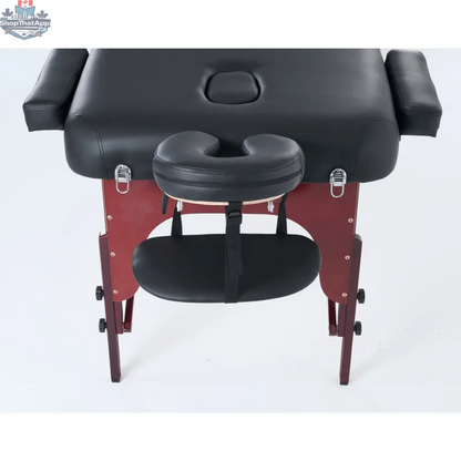 Greenlife Calgary 4-inch thick 2-section wooden portable massage table in black and cream, designed for professional massage therapy.