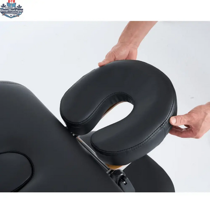 Greenlife Calgary 5-inch 2-section wooden portable massage table in black and cream, designed for professional massage therapy.