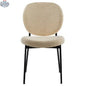 Hygge Design House Sashi Dining Chair in linen boucle fabric with wooden legs, modern and comfortable seating for dining rooms.