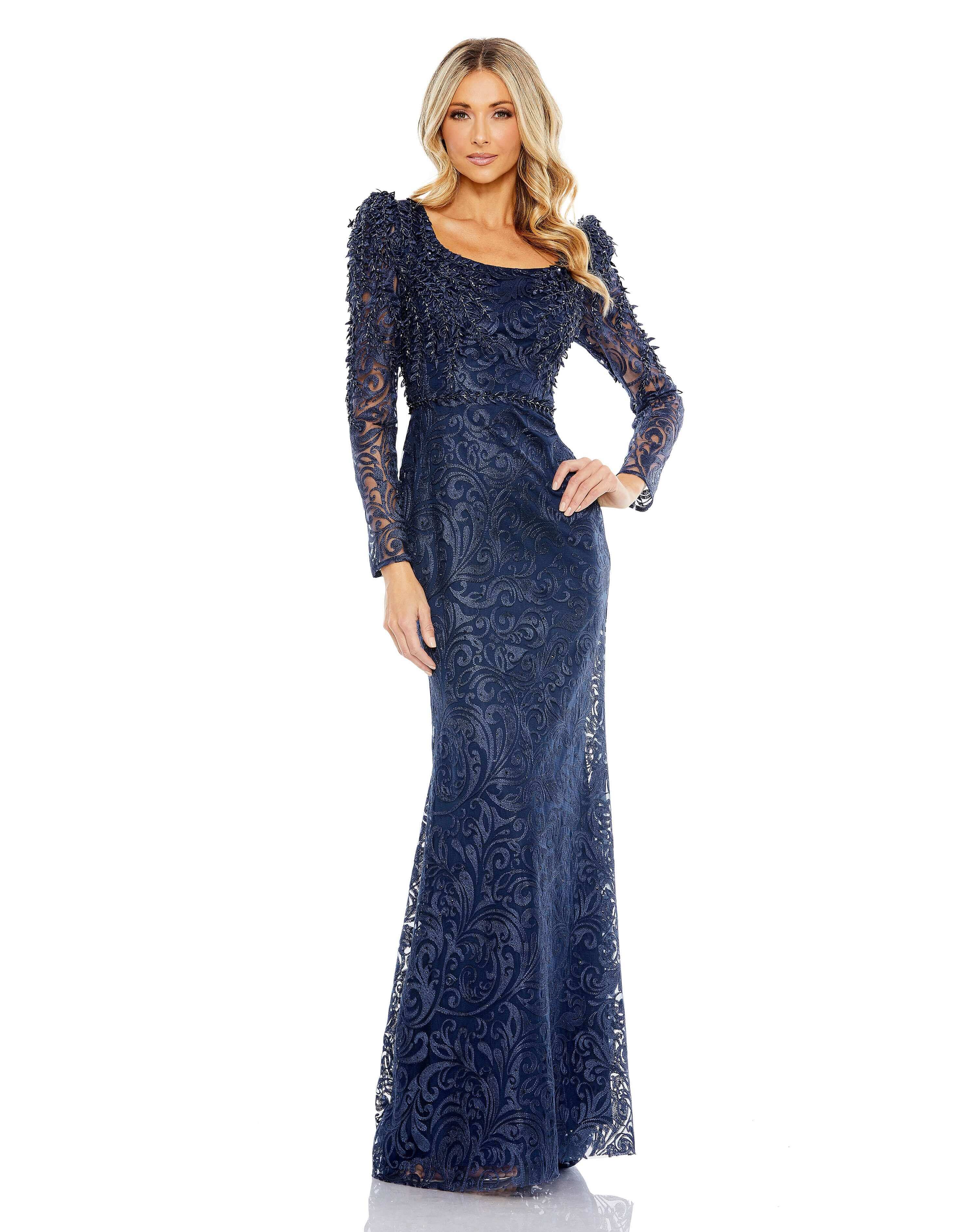 Embroidered Appliqué Shoulder Detail Trumpet Gown - Www.Shopthatapp.ca