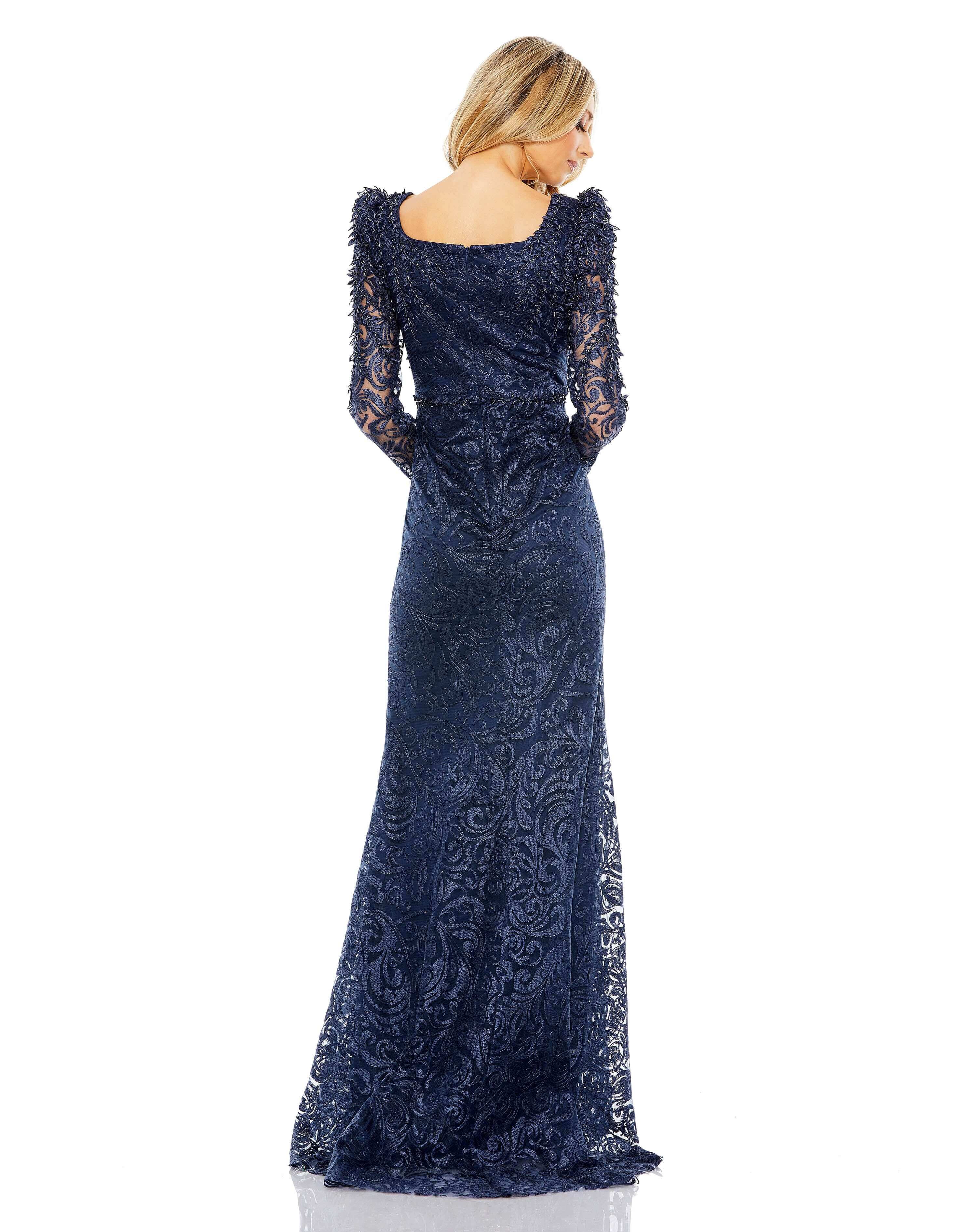 Embroidered Appliqué Shoulder Detail Trumpet Gown - Www.Shopthatapp.ca