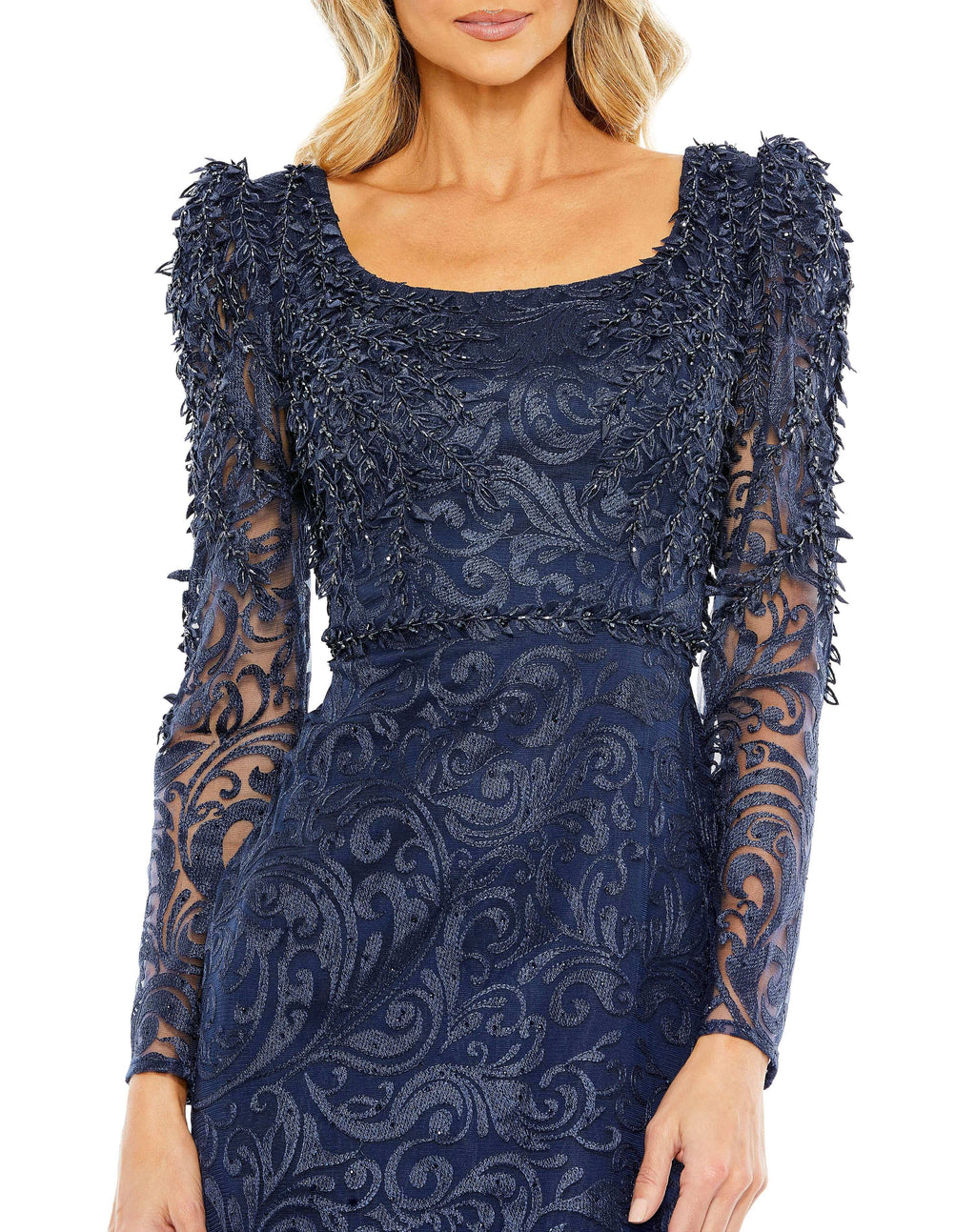Embroidered Appliqué Shoulder Detail Trumpet Gown - Www.Shopthatapp.ca