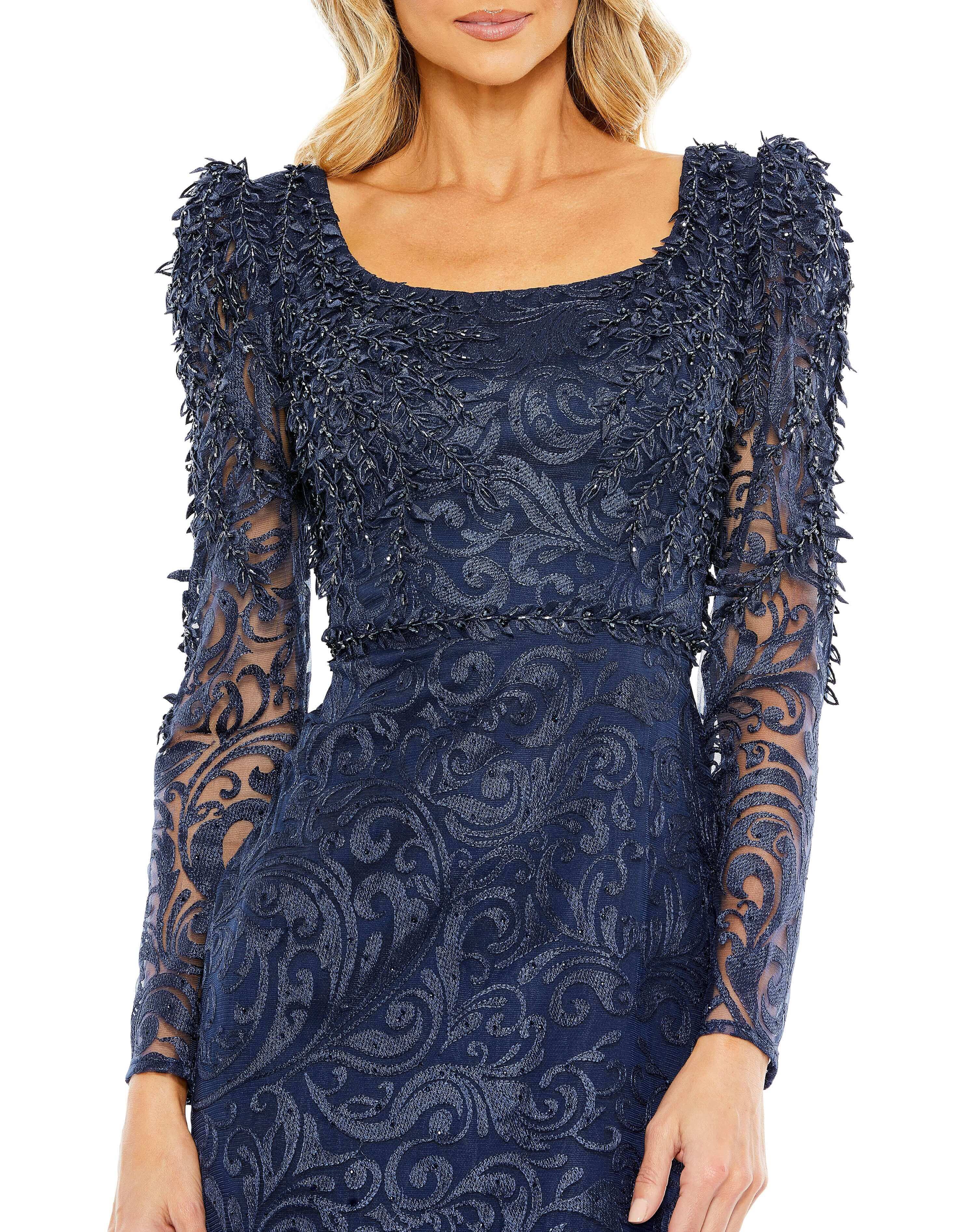 Embroidered Appliqué Shoulder Detail Trumpet Gown - Www.Shopthatapp.ca