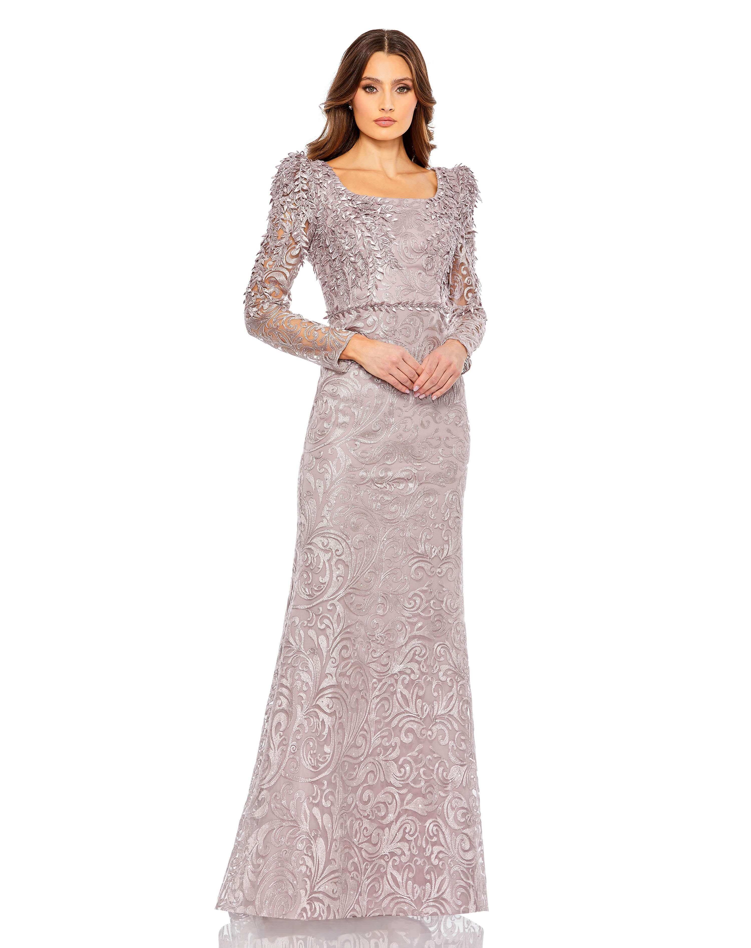 Embroidered Appliqué Shoulder Detail Trumpet Gown - Www.Shopthatapp.ca