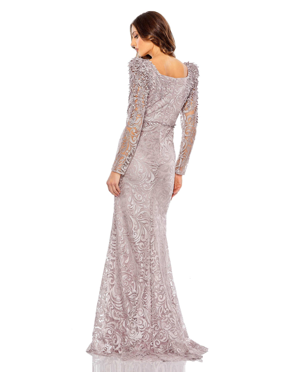 Embroidered Appliqué Shoulder Detail Trumpet Gown - Www.Shopthatapp.ca