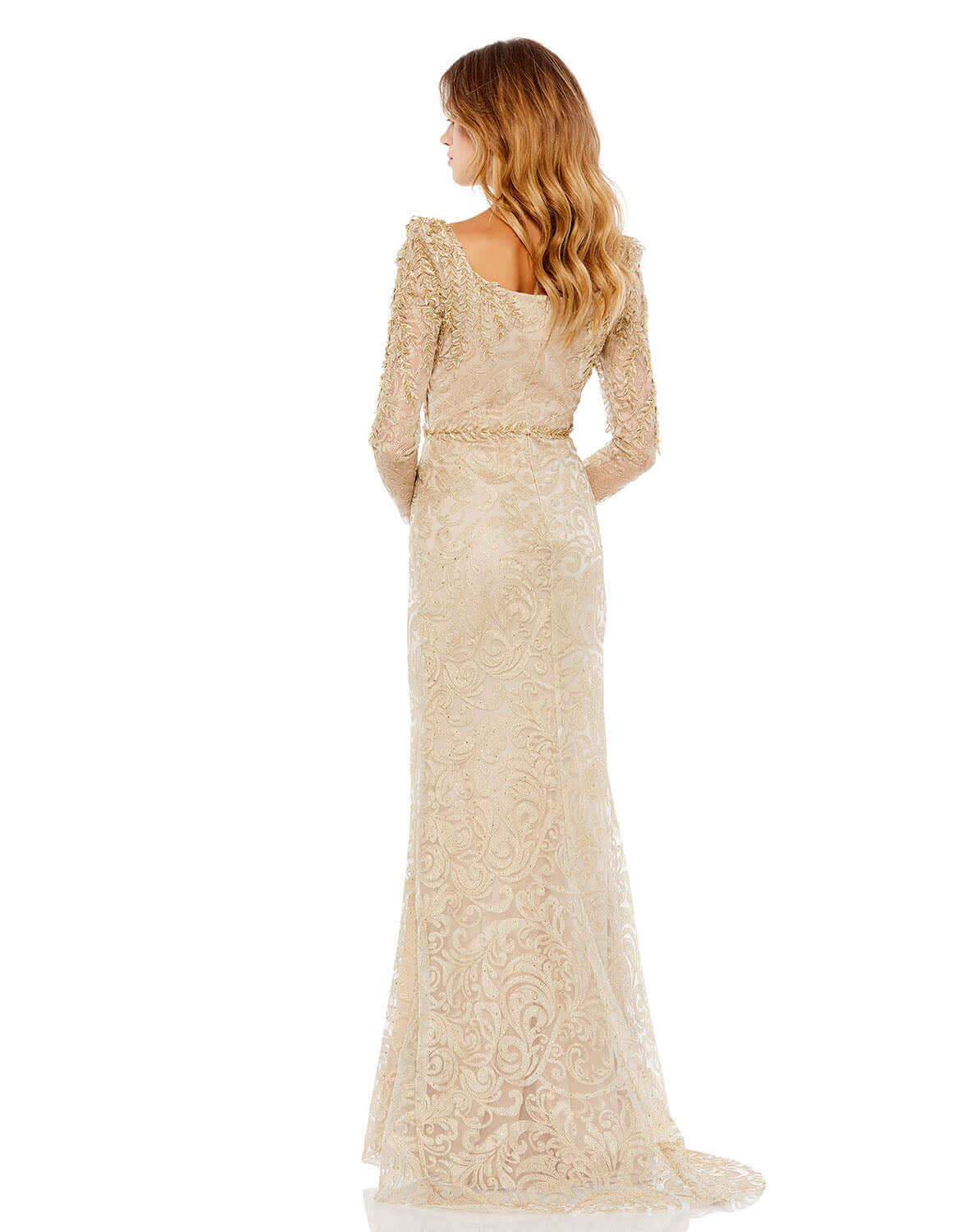 Embroidered Appliqué Shoulder Detail Trumpet Gown - Www.Shopthatapp.ca
