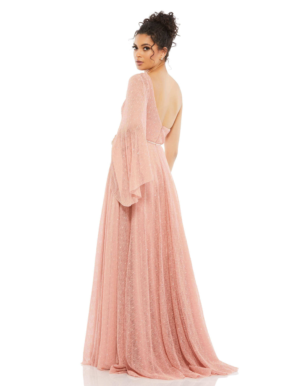 One-Shoulder Bell Sleeve Lace Gown - Www.Shopthatapp.ca