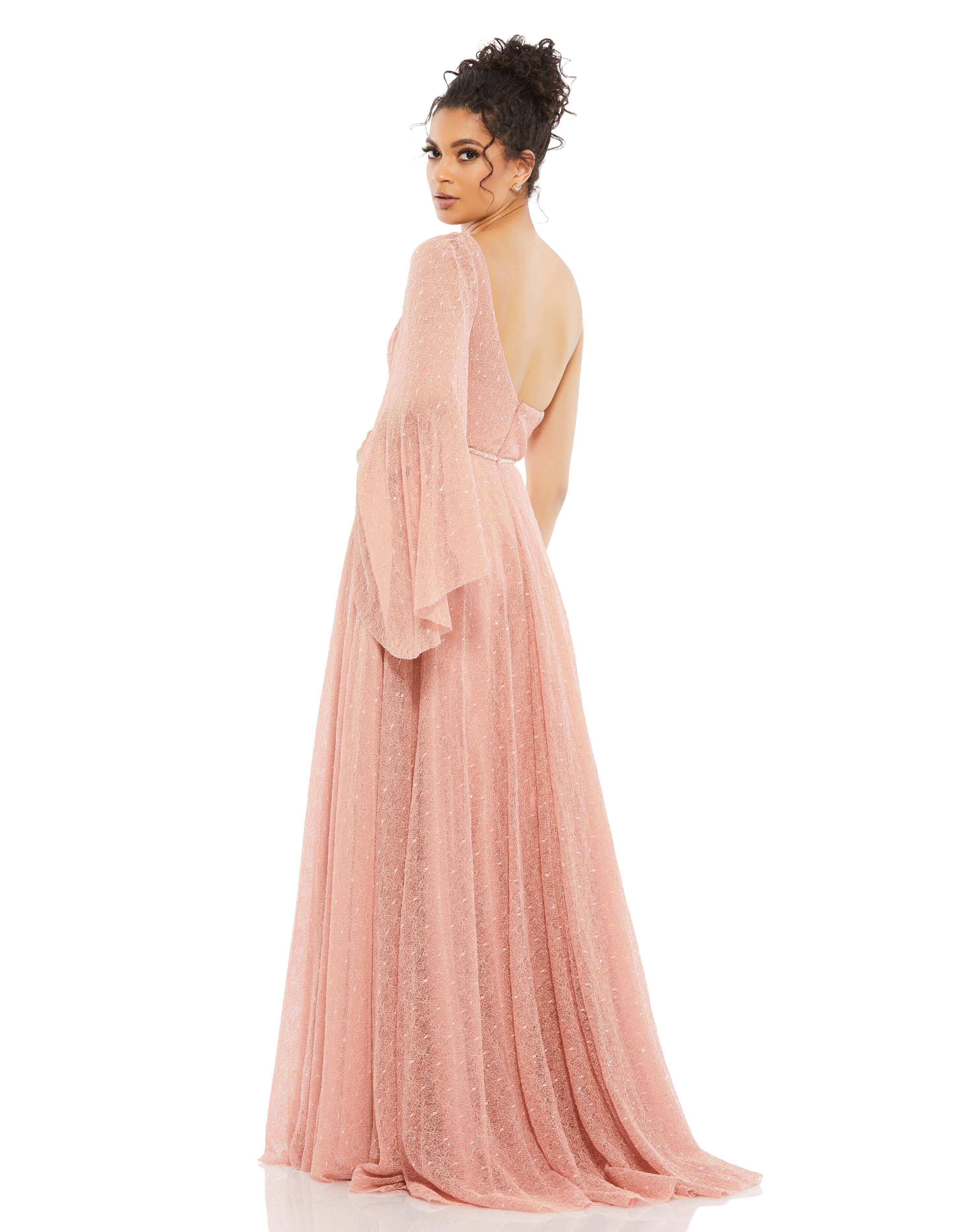One-Shoulder Bell Sleeve Lace Gown - Www.Shopthatapp.ca