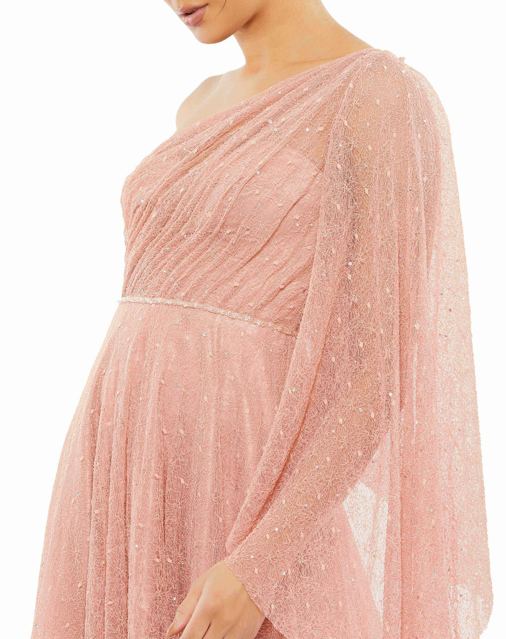 One-Shoulder Bell Sleeve Lace Gown - Www.Shopthatapp.ca