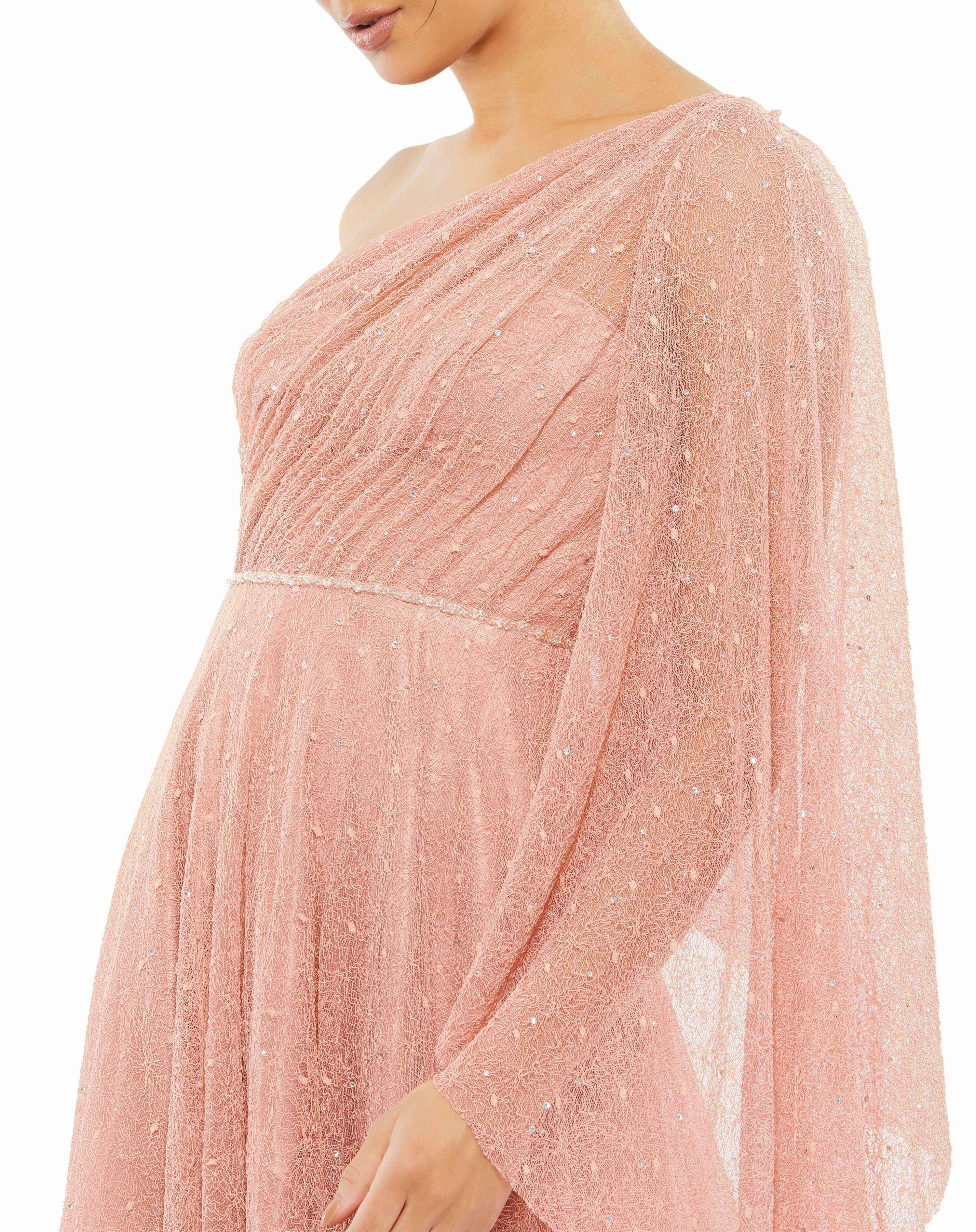 One-Shoulder Bell Sleeve Lace Gown - Www.Shopthatapp.ca