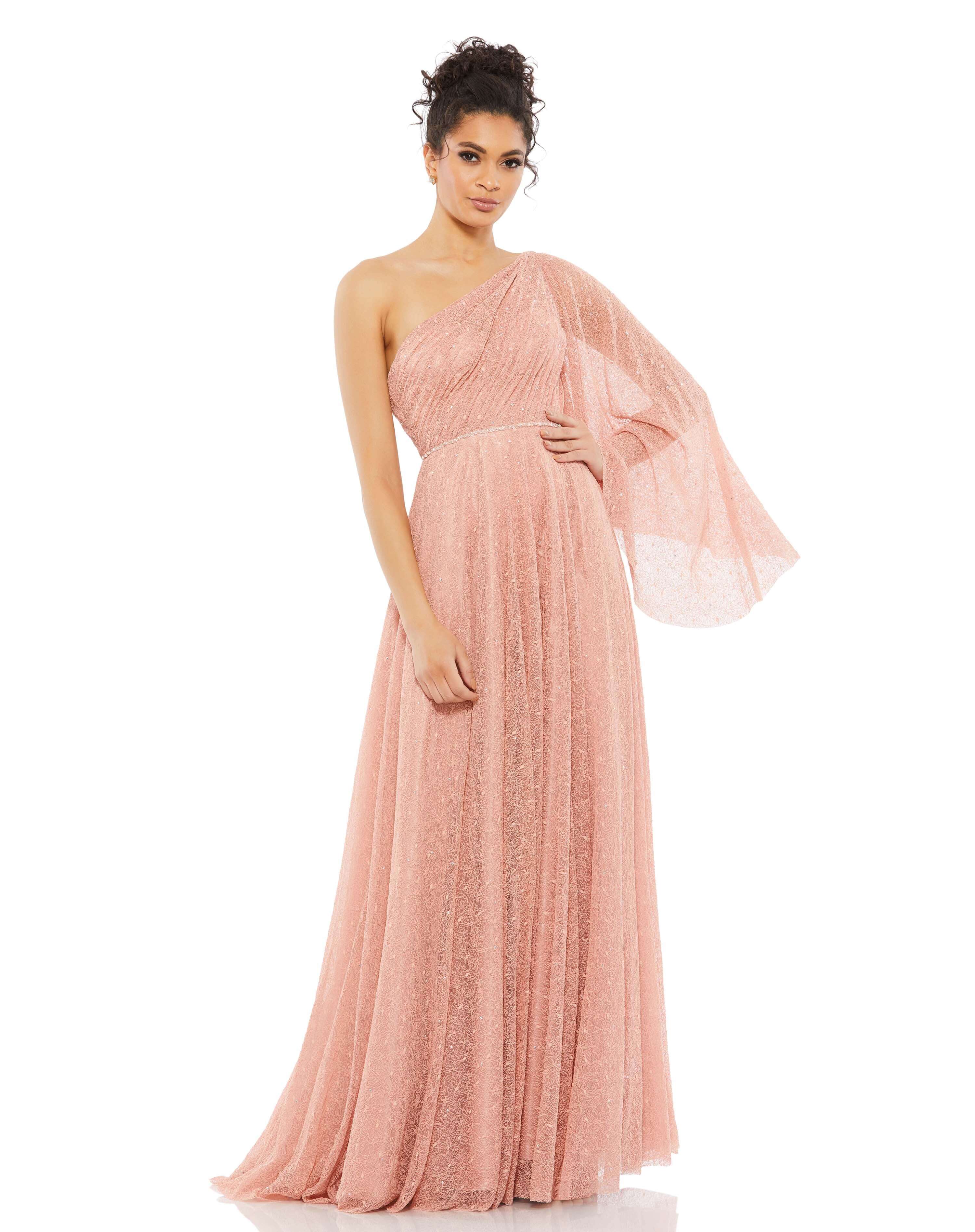 One-Shoulder Bell Sleeve Lace Gown - Www.Shopthatapp.ca