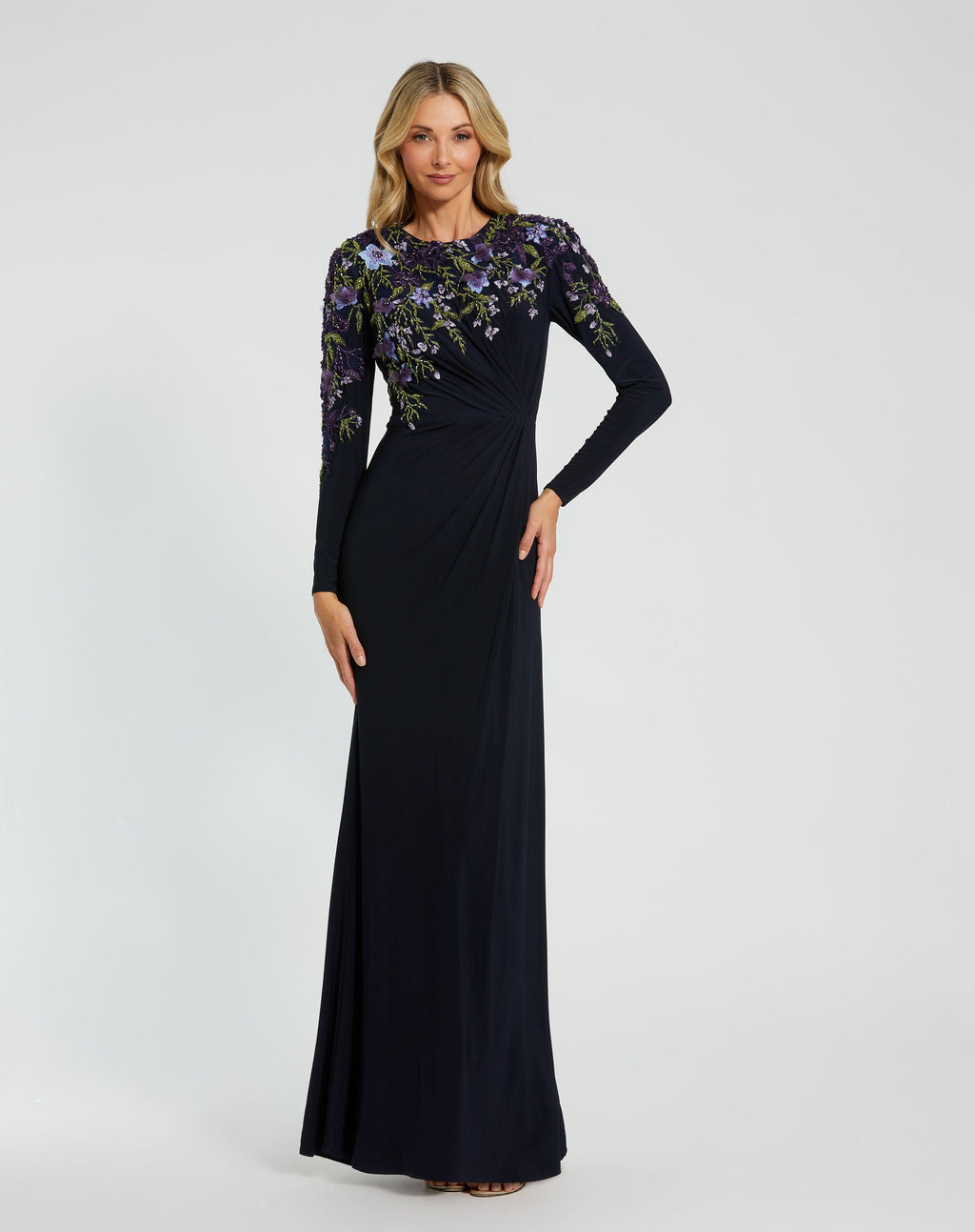 Embellished Long Sleeve Fitted Jersey Gown - Www.Shopthatapp.ca