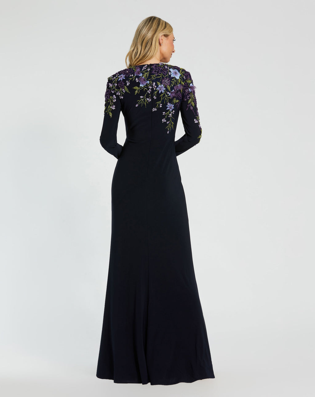 Embellished Long Sleeve Fitted Jersey Gown - Www.Shopthatapp.ca