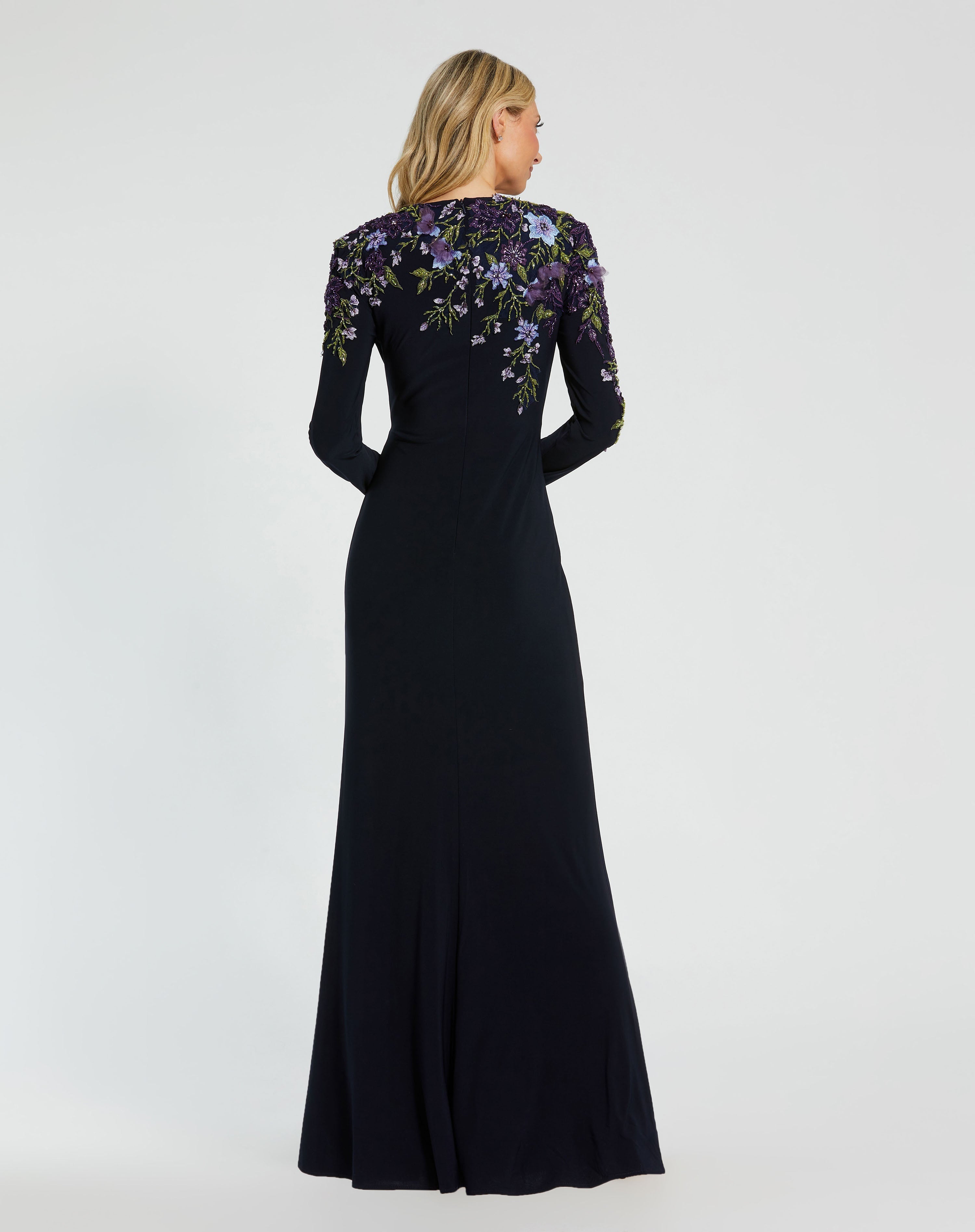 Embellished Long Sleeve Fitted Jersey Gown - Www.Shopthatapp.ca