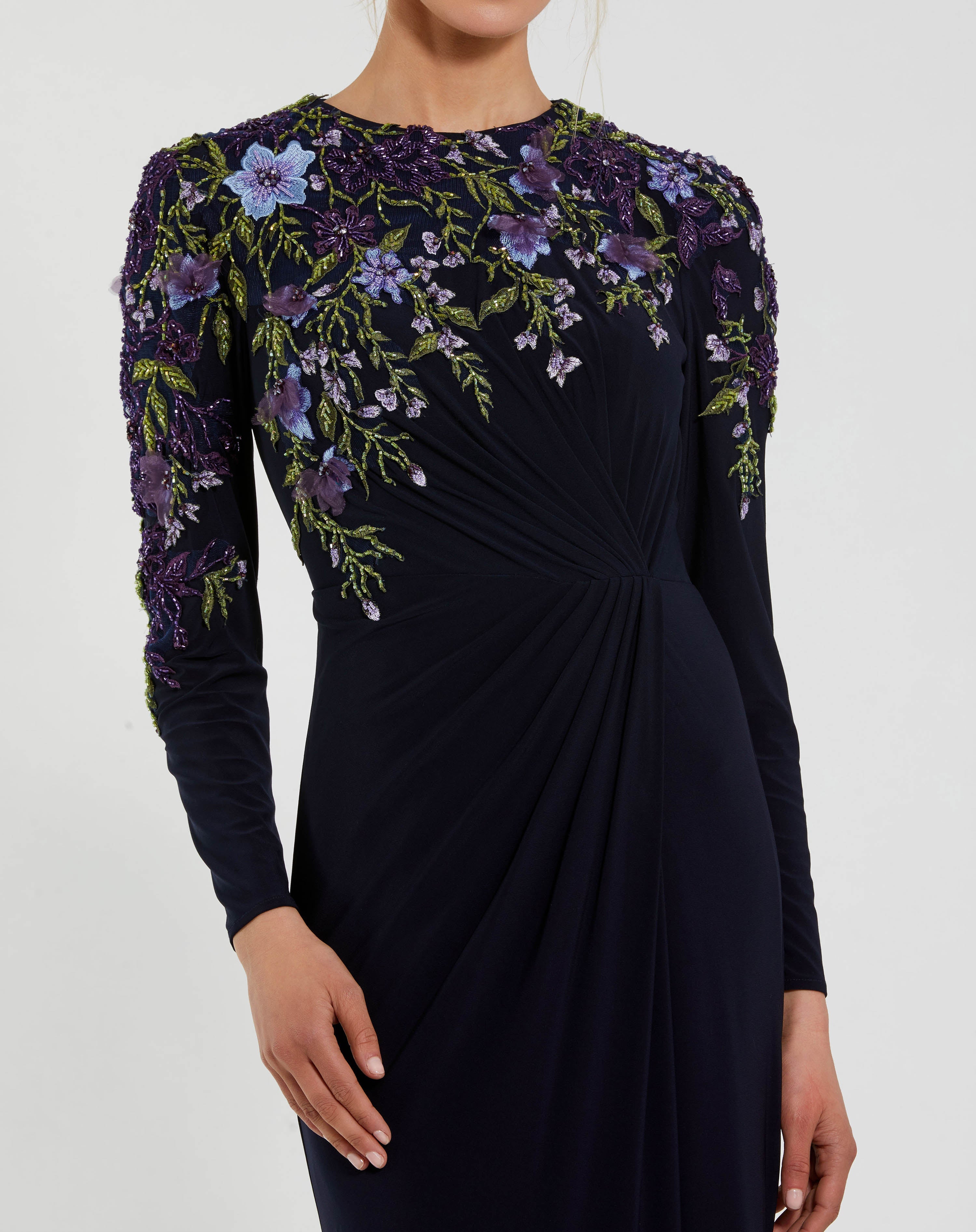 Embellished Long Sleeve Fitted Jersey Gown - Www.Shopthatapp.ca