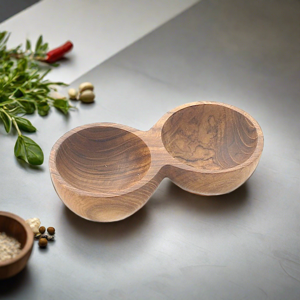 Double Wooden Spice Bowl - Shopthatapp.ca