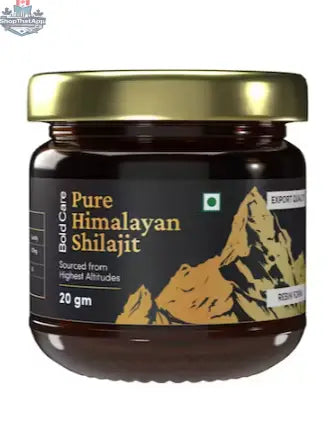 Pure Himalayan Shilajit resin in a small jar, showcasing its dark, sticky texture, from Prithvi Mart's wellness product line.