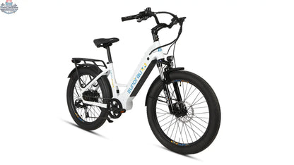 E-Vélo EUNORAU QUEBEC META24 1.0 electric bicycle with sleek frame, battery pack, and handlebars, ready for urban riding.