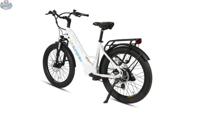 E-Vélo EUNORAU QUEBEC META24 1.0 electric bicycle with sleek frame and handlebars, showcasing its modern design and performance features.