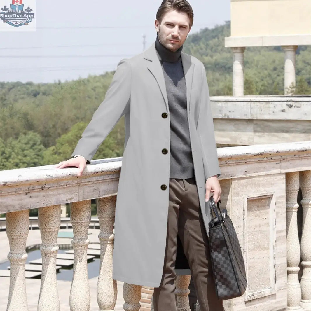 Men's Casual Extended Above The Knee Woolen Trench Coat - Shopthatapp.ca