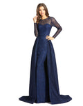 Lace Illusion Long Sleeve Gown with Overlay Skirt - Www.Shopthatapp.ca