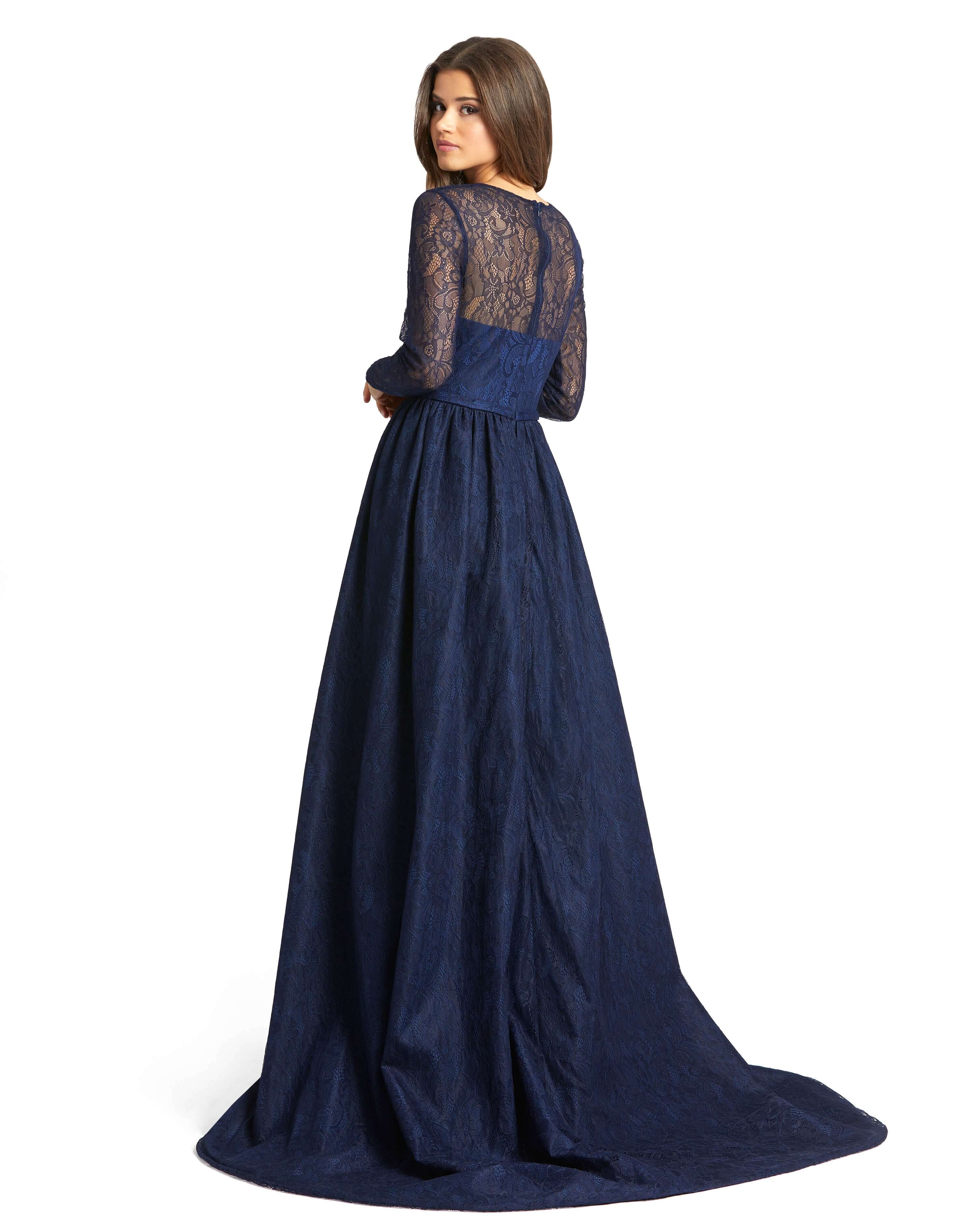 Lace Illusion Long Sleeve Gown with Overlay Skirt - Www.Shopthatapp.ca