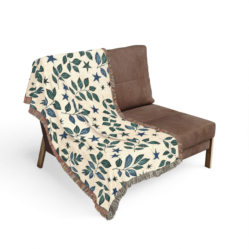 Botanical Star Woven Blanket — Reversible Leaf & Star Pattern Throw