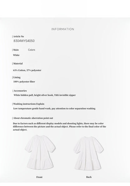 Dream Island Hepburn Style White Puff Sleeve Dress - High-End Temperament Dress for Women - Shopthatapp.ca