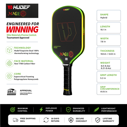 Hudef Mage SCF1 Hybrid Pickleball Paddle – Green 16mm - Shopthatapp.ca