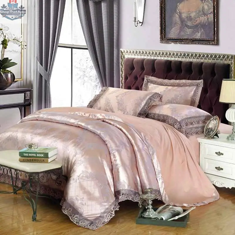 Luxurious Jacquard cotton bedding set with duvet cover and silk-satin finish bed sheet from SLOTH Nation.
