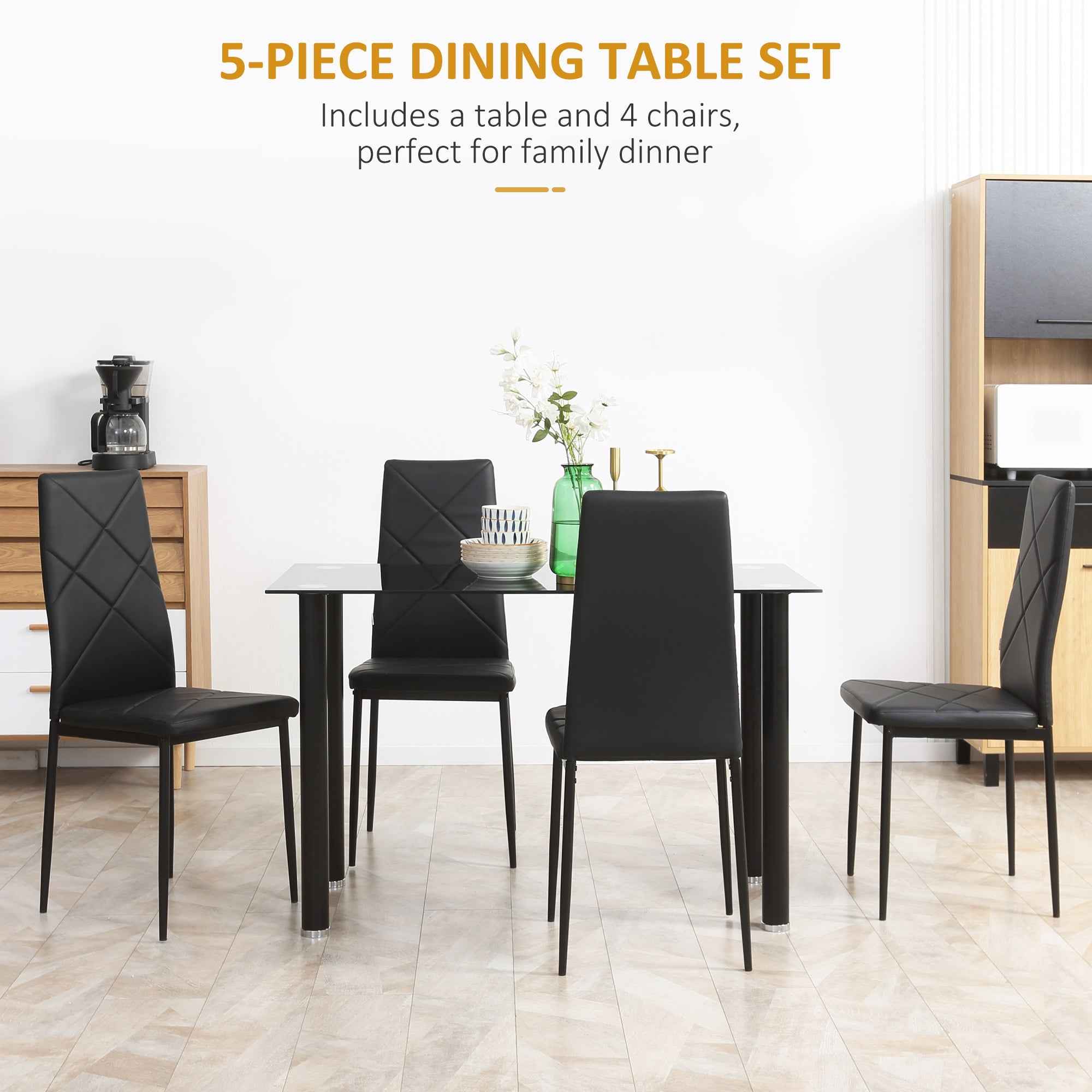 Adam Modern Space-Saving Dining Set for 4-Black
