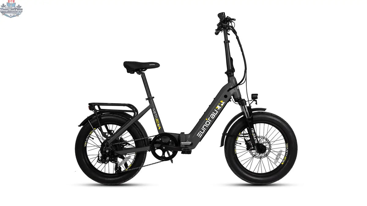 E-Vélo EUNORAU QUEBEC META20 1.0 electric bicycle with sleek frame and handlebars, ready for outdoor riding.