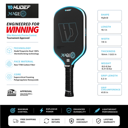 Hudef Mage SCF1 Hybrid Pickleball Paddle – Blue 16mm - Shopthatapp.ca