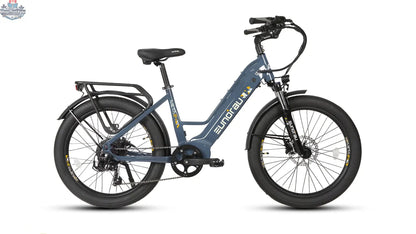 E-Vélo EUNORAU QUEBEC META24 1.0 electric bicycle with sleek frame and modern design, showcasing its innovative features.
