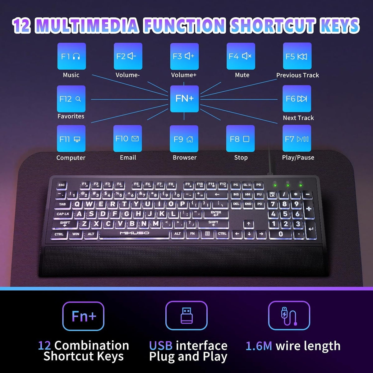 Large Print Backlit Keyboard for Seniors & Visually Impaired--www.Shopthatapp.ca-ebasketonline